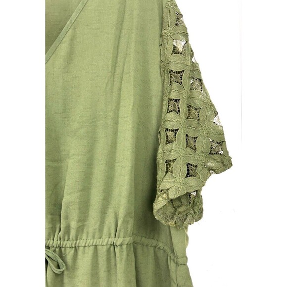 Bloomchic Women 26 4X Army Green Midi Dress Lace Short Sleeve Tiered Button Up - Picture 8 of 12